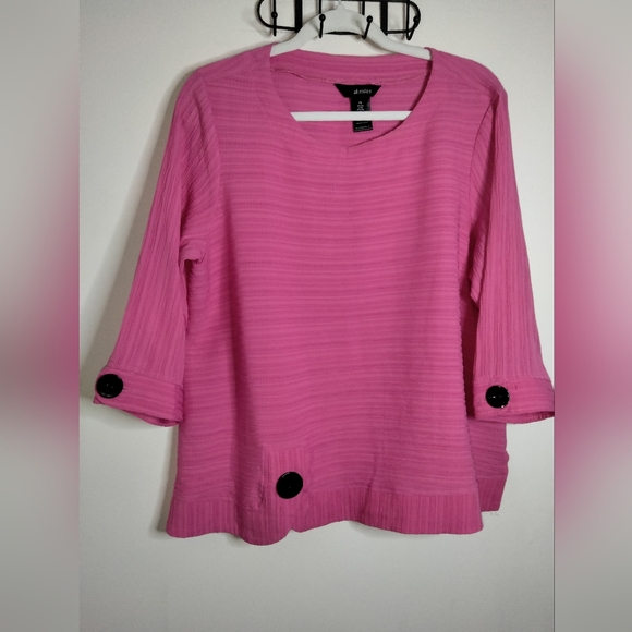 Ali Miles (Size Lp) Pink Ribbed 3/4 Sleeve Oversized Accent Buttons Tunic Blouse - Picture 8 of 13